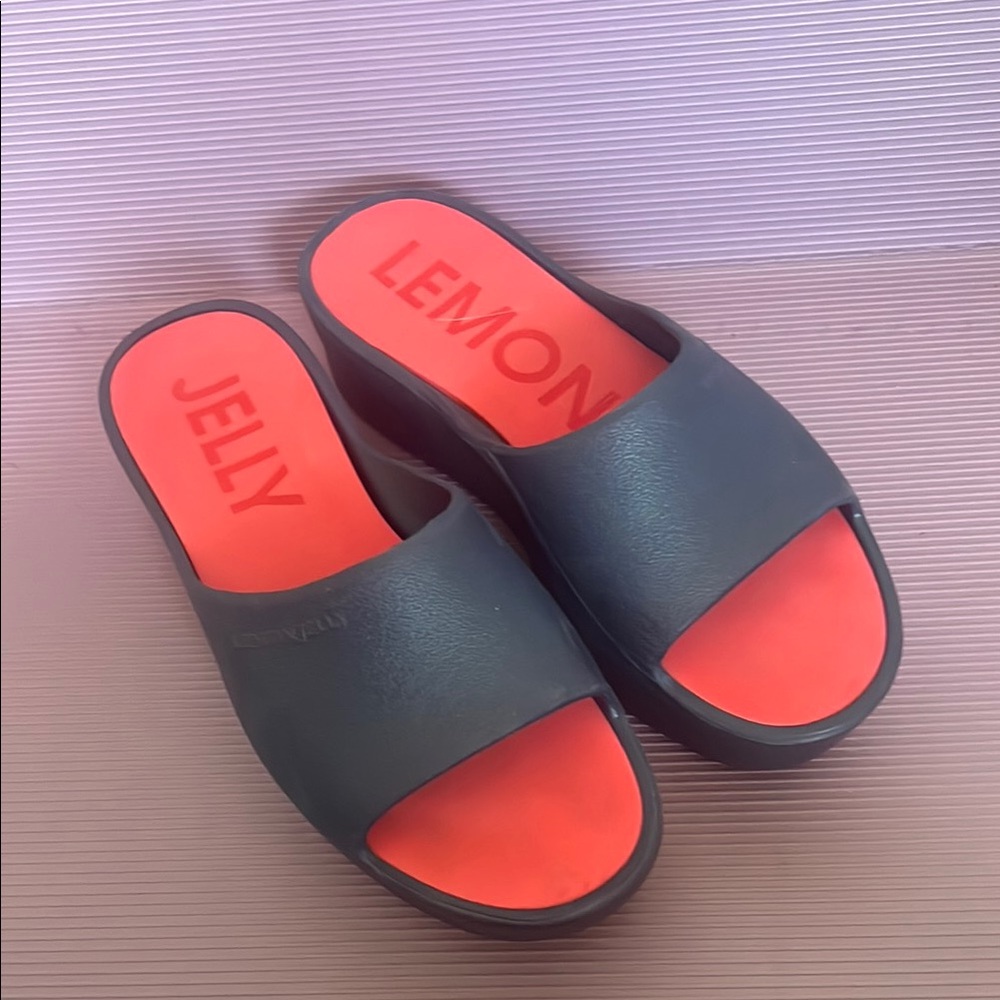 Lemon Jelly Platform Red/Navy Slide Sandals